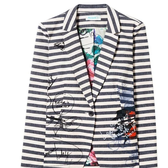 Striped Women's Blazer with Artistic Accents - Picture 1 of 13